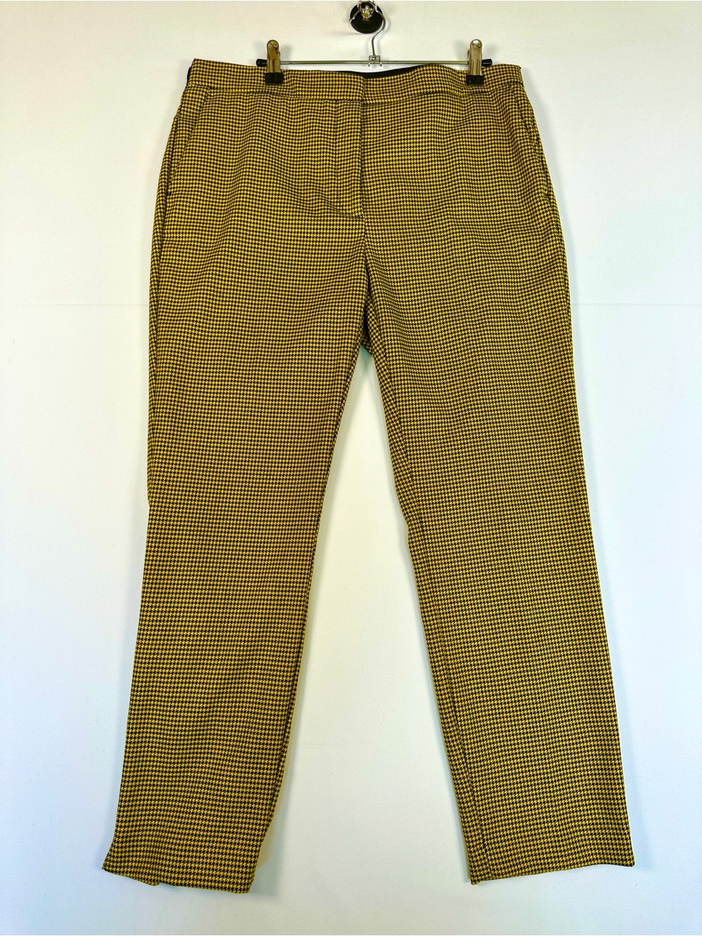 ZARA Yellow Black Micro Houndstooth Straight Jogger Trousers Size XL